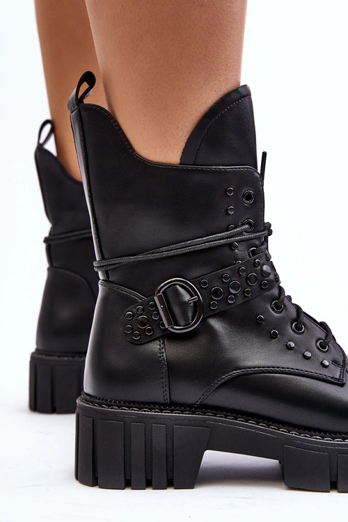 Zdobione Botki Workery Damskie Czarne Vestara