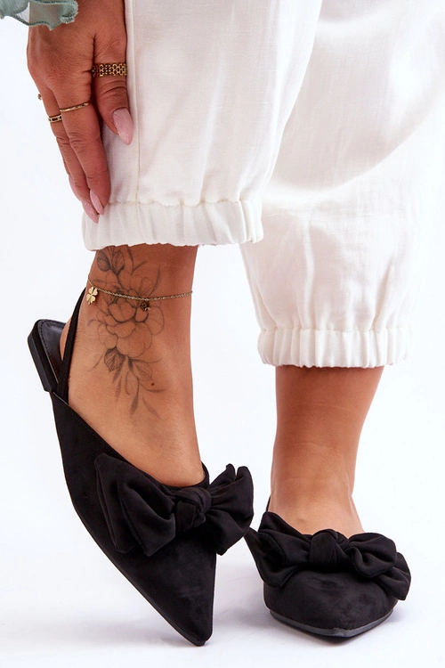 Damskie Wsuwane Baleriny Z Kokardą Czarne Nadine