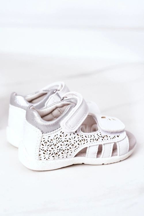 Dziecięce Skórzane Sandały Na Rzepy Białe Meera