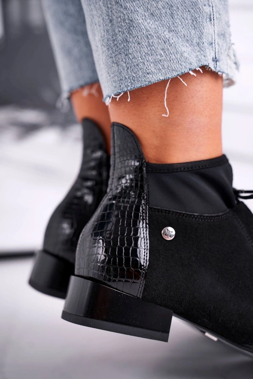 Botki Damskie Skórzane Trzewiki Maciejka Czarne 04744-20