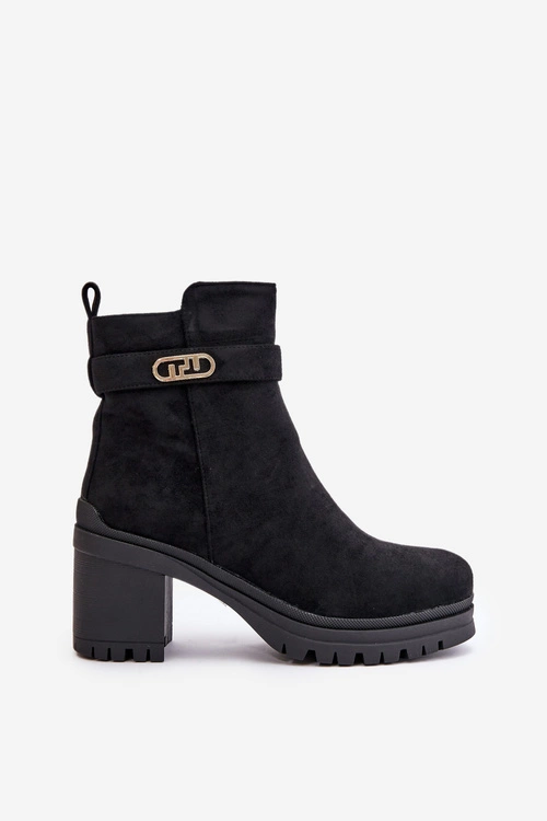 Botki Damskie Na Słupku Eko Zamszowe Ocieplane Na Zamek Czarne Laonora