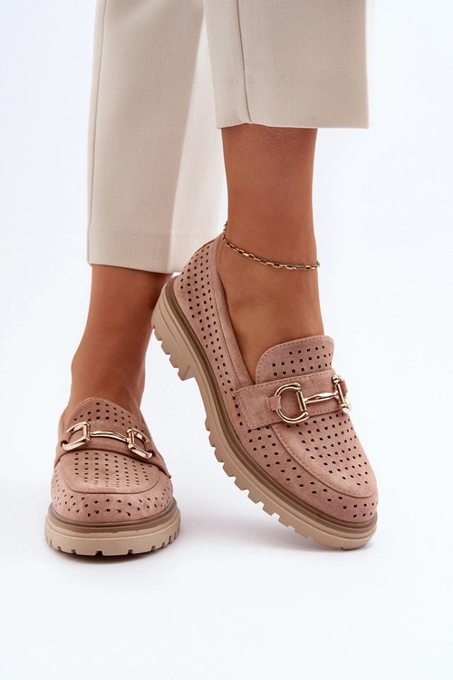 Mokasyny Damskie Ażurowe Z Ozdobą Różowe Talesse