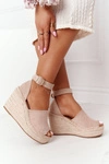 Sandały Na Koturnie Z Plecionką Beżowe Makenna