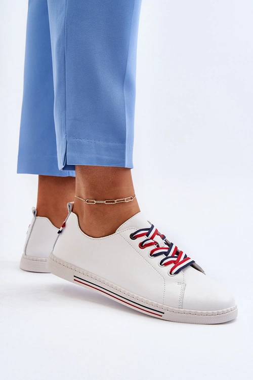 Damskie Skórzane Tenisówki Białe Litzy