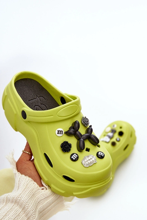 Piankowe Damskie Lekkie Klapki Na Masywnej Podeszwie Limonkowe Matirra