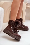Sznurowane Trapery Damskie Z Futerkiem Ciemnobrązowe Vaminia 
