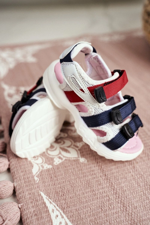 Dziecięce Sandały Na Rzepy Dla Dziewczynki Białe Różowe Fima