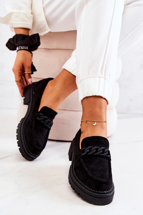 Zamszowe Półbuty Loafery La.Fi Czarne Sapphira