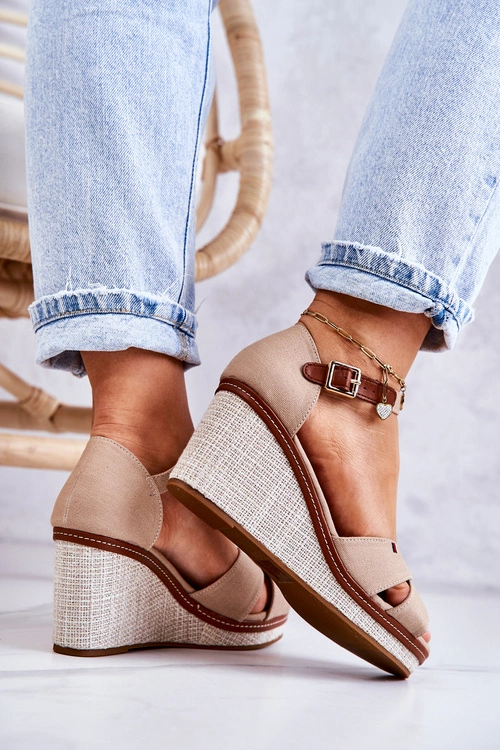 Damskie Sandały Na Koturnie Ciemnobeżowe Veenus