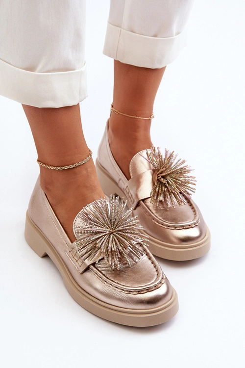 Skórzane Mokasyny Damskie CheBello 4383 Złote