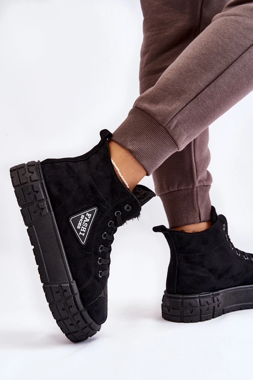 Wysokie Ocieplane Zamszowe Trampki Czarne Evren