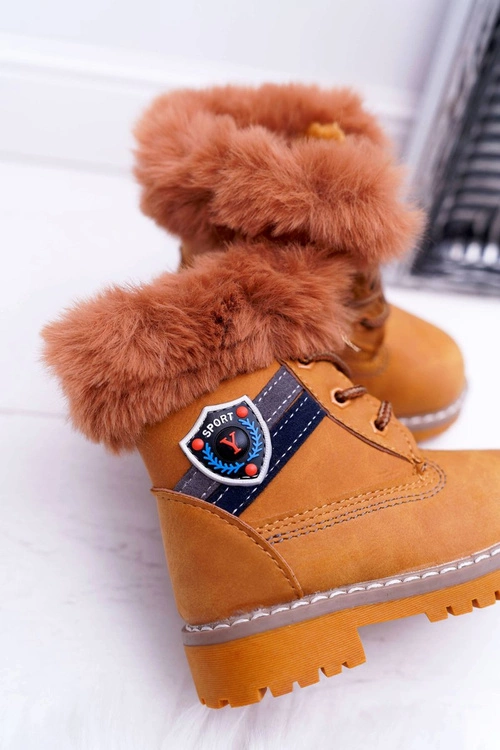 Dziecięce Chłopięce Botki Ocieplane Futerkiem Trapery Camel Cobi