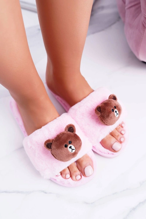 Lu Boo Damskie Pluszowe Klapki Z Misiem Teddy Różowe