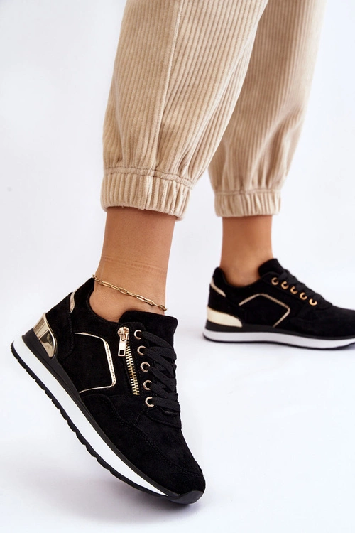 Zamszowe Buty Sportowe Na Platformie Czarne Riverside