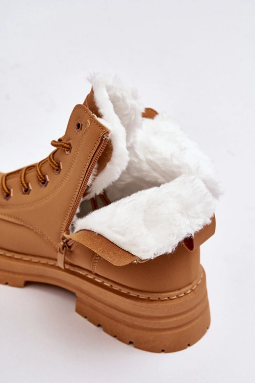 Damskie Trapery Ocieplane Futerkiem Camel Fenan