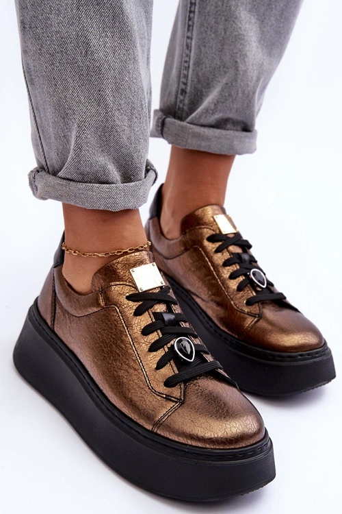 Skórzane Buty Sportowe Na Platformie Maciejka 06191-24 Miedziane