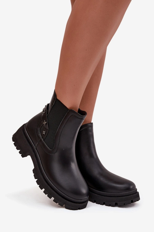 Botki Sztyblety Na Zamek Z Ozdobnymi Detalami Ocieplane Czarne Verisse