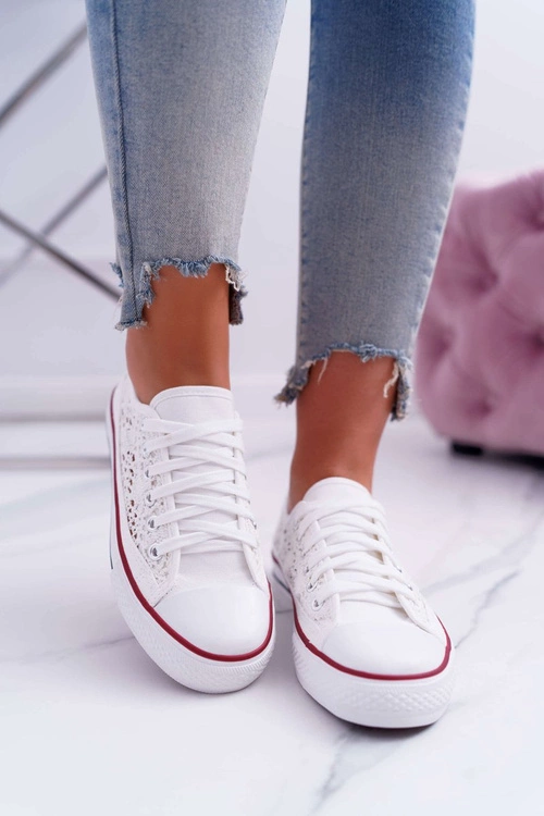 Trampki Damskie Niskie Koronkowe Białe Veroli