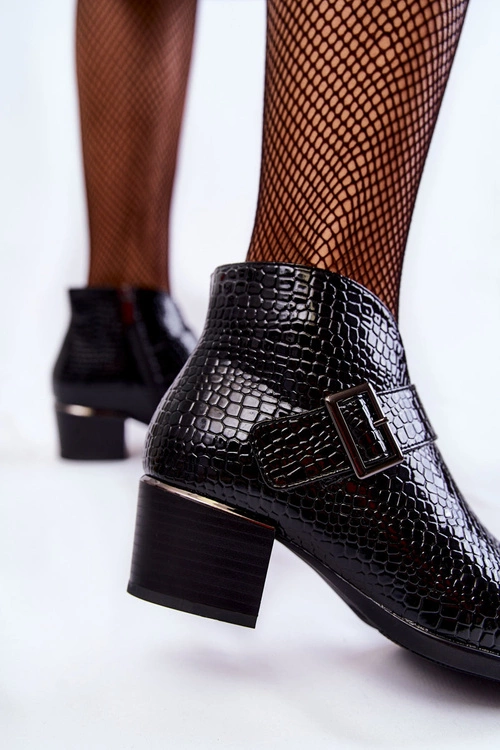 Damskie Lakierowane Ocieplane Botki Czarne Hege