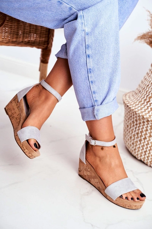 Sandałki Damskie Na Koturnie Szare MarryMe