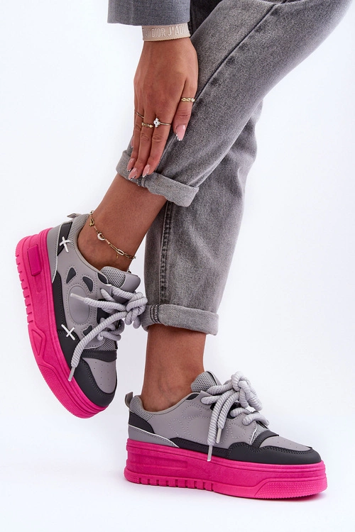 Sneakersy Damskie Na Platformie Szare Finos