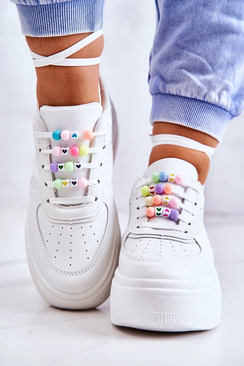 Damskie Wiązane Buty Sportowe Sneakersy Białe Manila