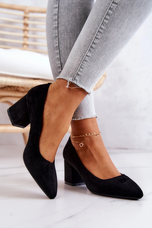 Zamszowe Czółenka Sergio Leone PB411 Czarne