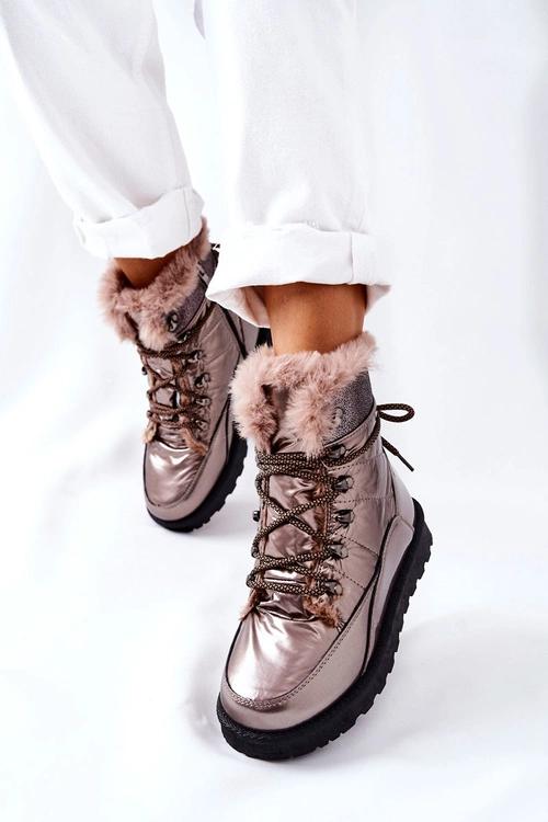 Wysokie Śniegowce Ocieplane Futerkiem Złote Sneezy