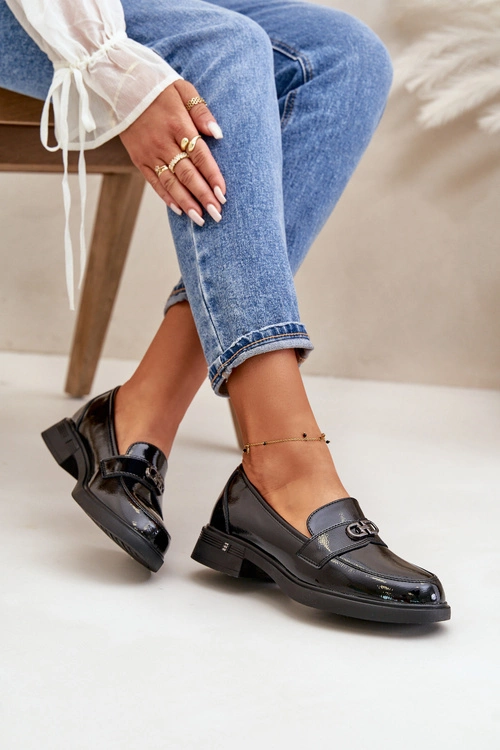 Lakierowane Mokasyny Damskie Ze Skóry Naturalnej Czarne Vinceza 58409