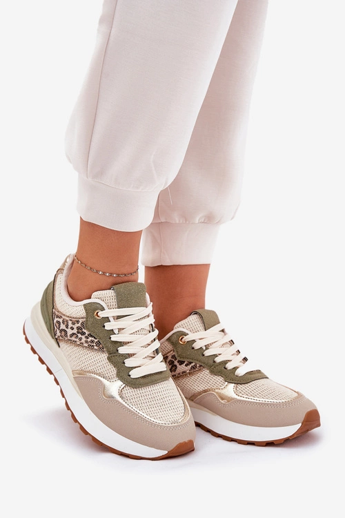 Buty Sportowe Damskie Z Panterką Na Platformie Zielone Davinara