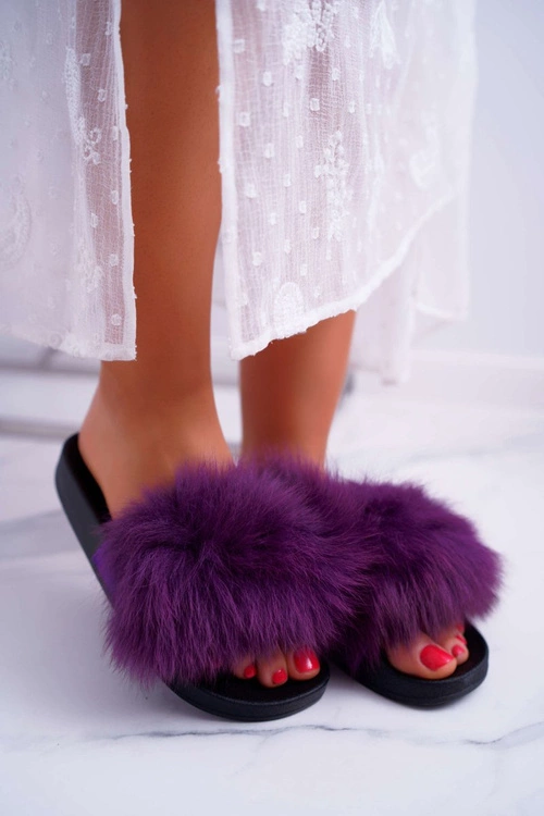 Klapki Damskie Z Futerkiem Fioletowe Mellow
