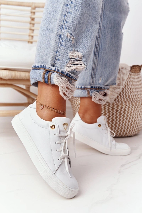 Damskie Skórzane Tenisówki Białe Nicole 2640