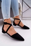 Damskie Balerinki Zamszowe w Szpic Czarne Vontare
