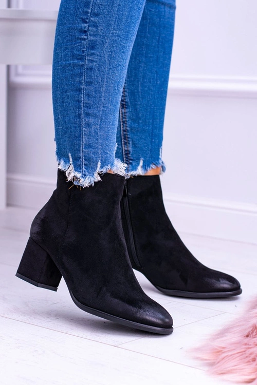 Damskie Czarne Botki Na Słupku Zamsz Ferimate