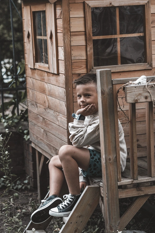 Dziecięce Skórzane Wysokie Trampki Czarno-Białe Marney