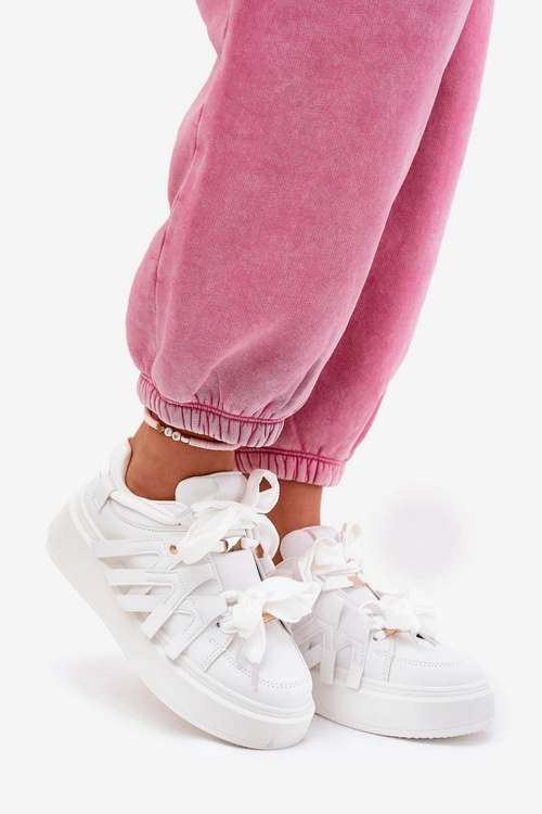 Eko Skórzane Sneakersy Na Platformie Białe Penolle