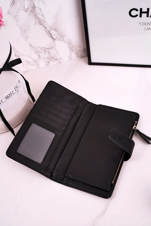 Duży Portfel Damski Z Dodatkowym Miejscem Na Karty Czarny