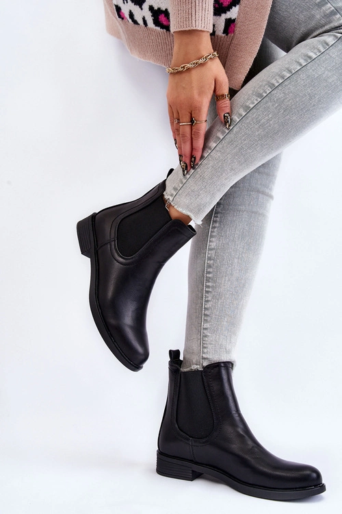 Skórzane Botki Sztyblety Czarne Astate