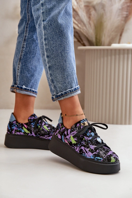 Skórzane Buty Sportowe Na Platformie Maciejka 06191-05 Fioletowe