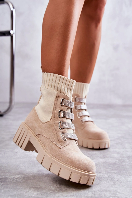 Zamszowe Wsuwane Botki Skarpetkowe Beżowe Hope