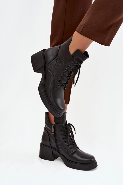 Botki Damskie Skórzane Na Klocku Ocieplane Vinceza 39950 Czarne