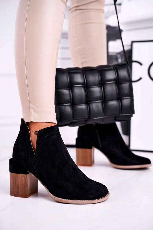 Damskie Botki Na Słupku Wycięte Czarne Meliori Dream