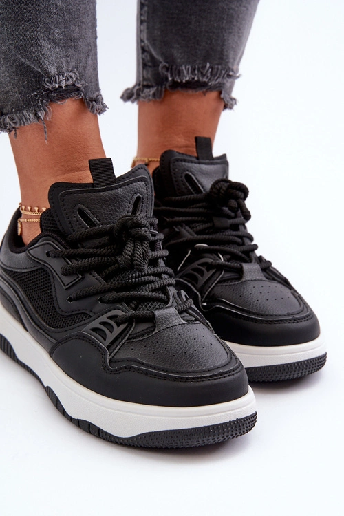 Sneakersy Damskie Na Platformie Czarne Etnaria