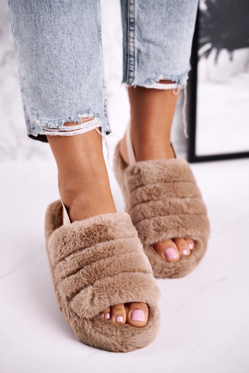 Papcie Damskie na Platformie Futrzane Brązowe Khaki Snowflake