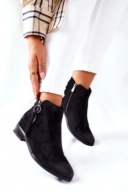 Zamszowe Damskie Botki Ocieplane Czarne Janice