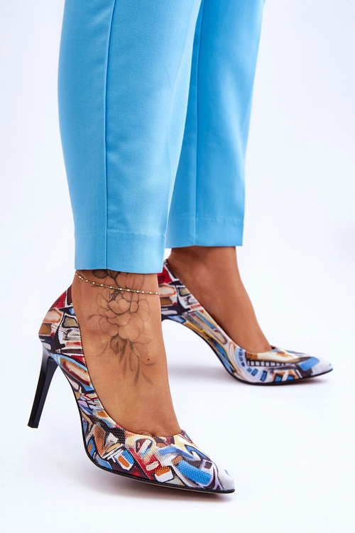 Modne Skórzane Szpilki Lewski Shoes 2659 Czarno-Niebieskie