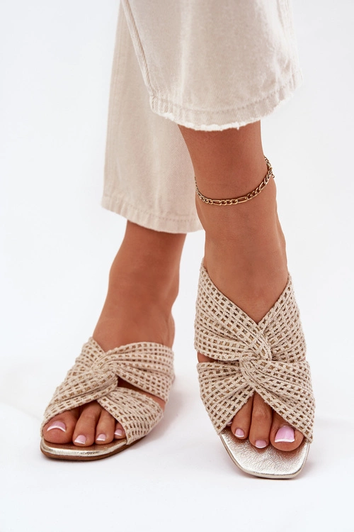 Klapki Damskie Na Klocku Maciejka 06955-25 Beżowo-Złote