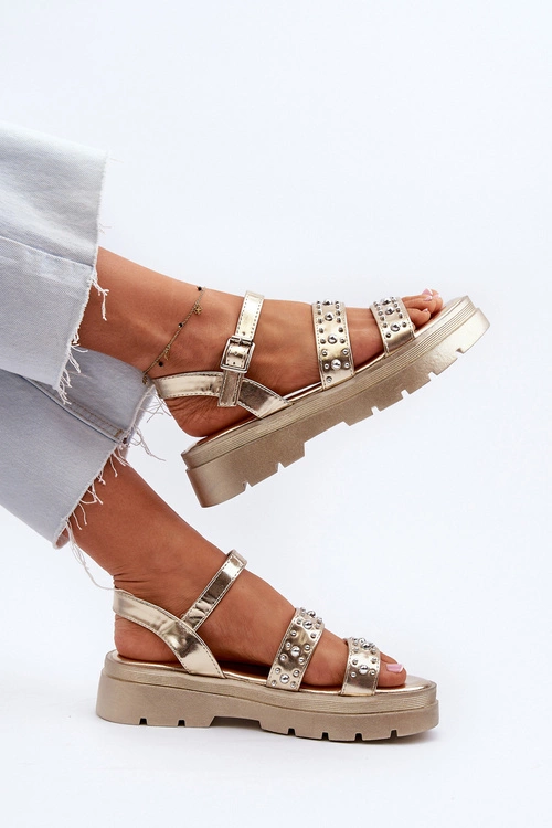 Damskie Zdobione Sandały Eko Skóra Złote Arcida