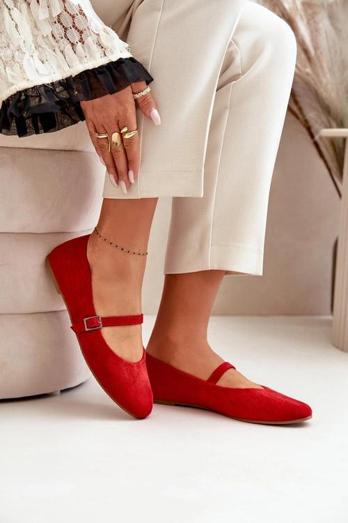 Płaskie Baleriny Z Paskiem Eko Zamszowe Czerwone Tirilina