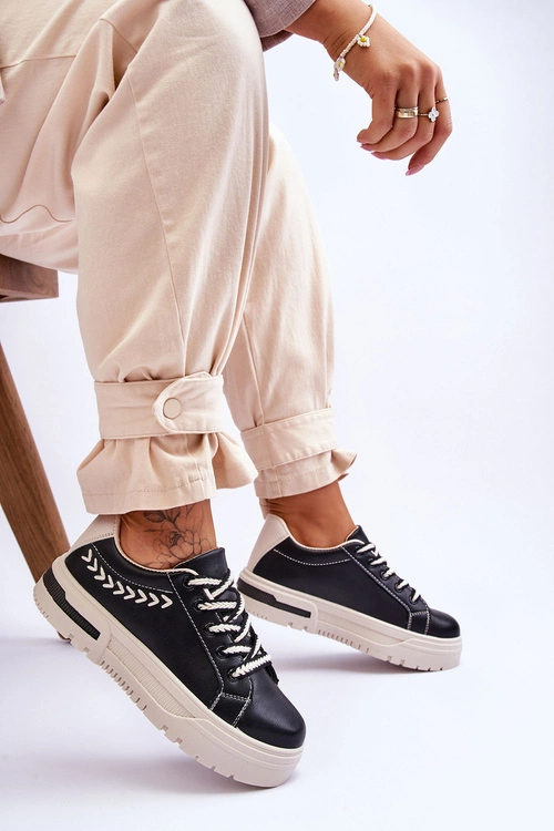 Wygodne Damskie Buty Sportowe Na Platformie Czarno-Beżowe Devan